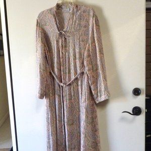 Soft Surroundings paisley bathrobe robe pink L tall wrap maxi blue green cream
